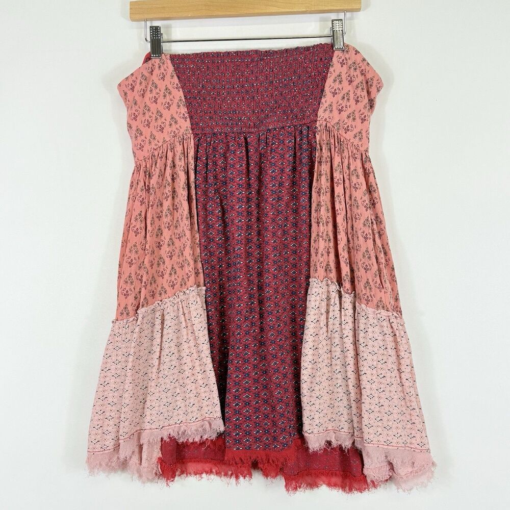 Free People Strapless Mixed Print Babydoll Top in Burgundy and Pink - Picture 6 of 9